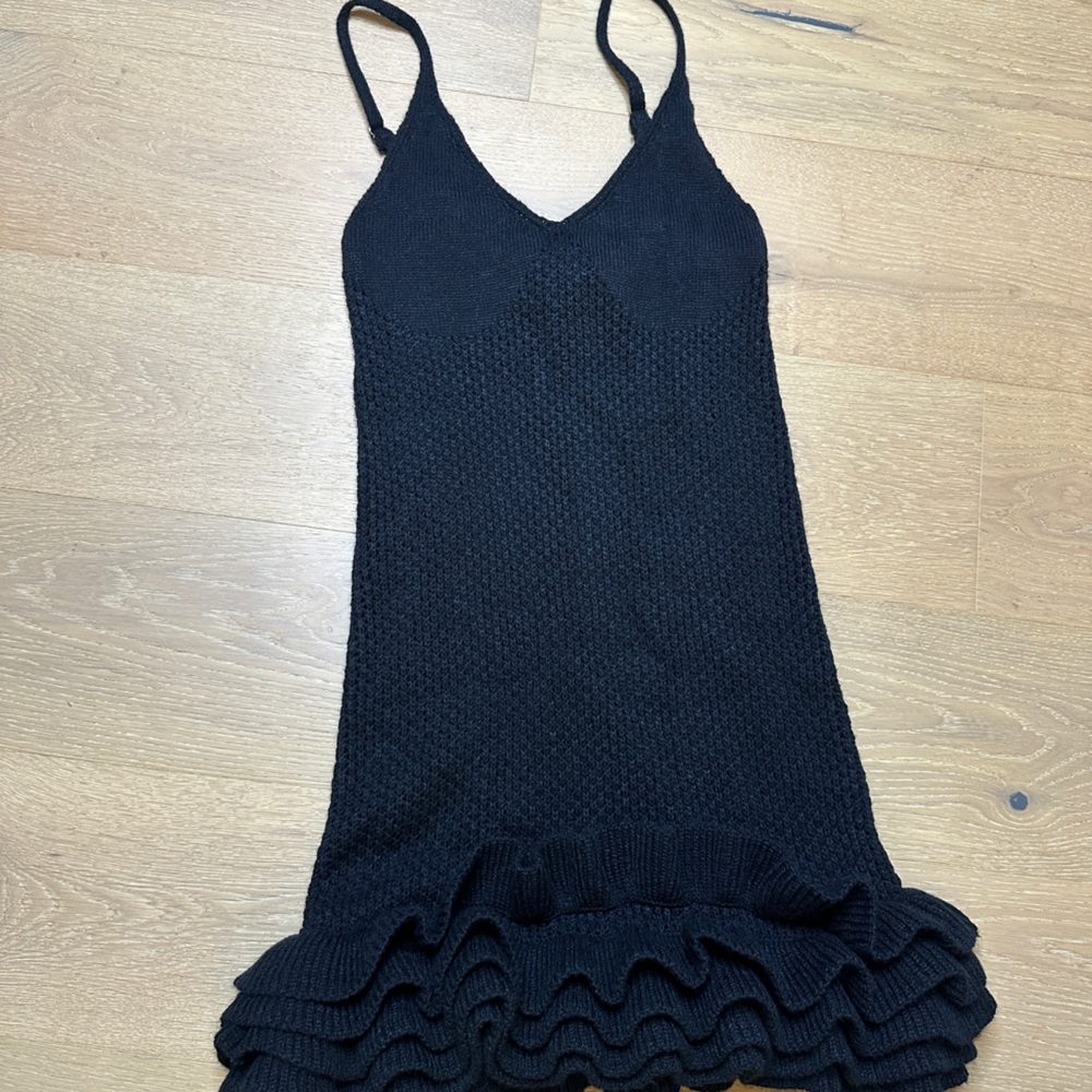 Lulu's Black Knit sweater Dress with Ruffled Hem